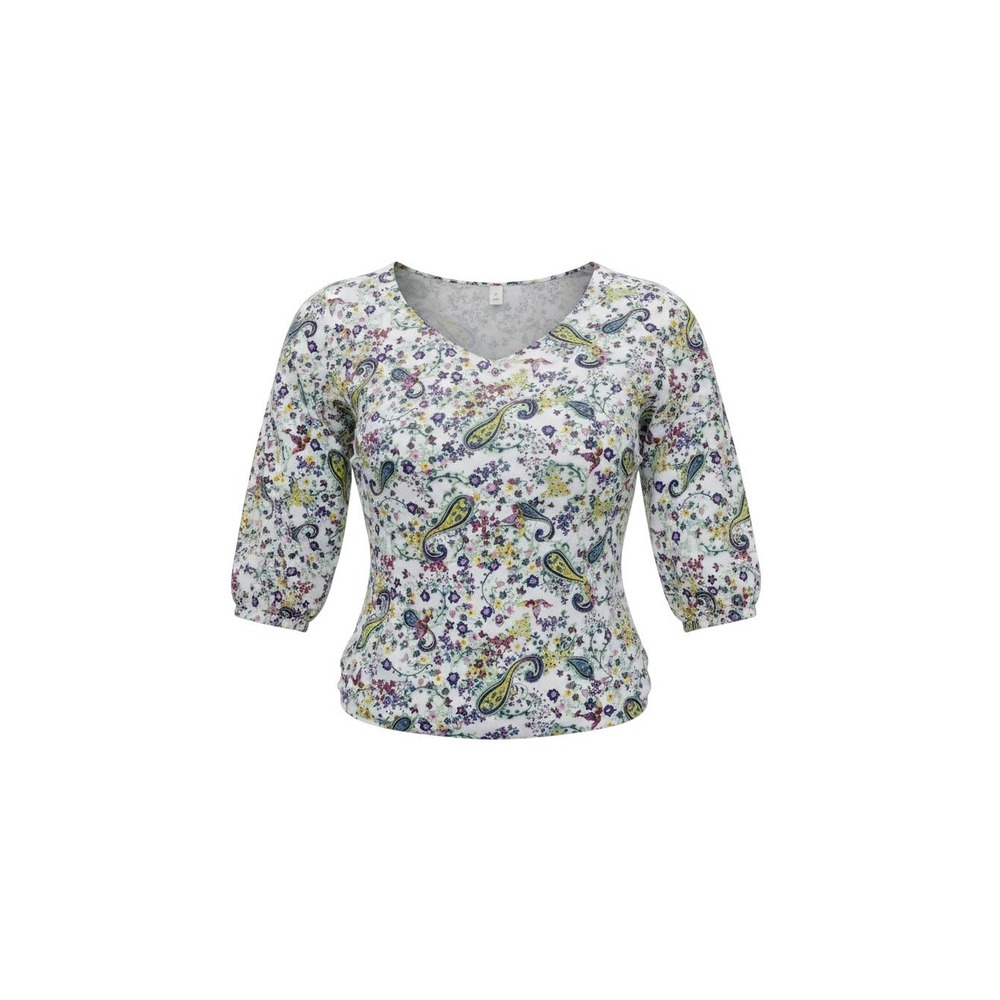 Black Rainn Blouse Womens M White Paisley Floral V-Neck 3/4 Sleeve Top